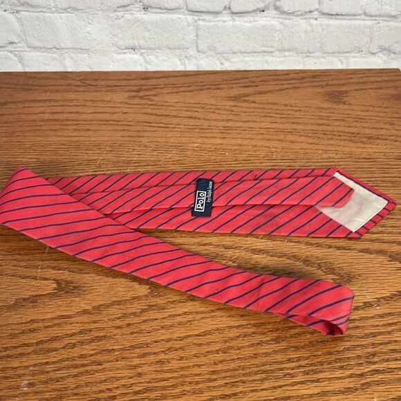 Polo by Ralph Lauren 100% cotton Red & Blue Striped Men’s Neck Tie made in USA - Picture 8 of 9